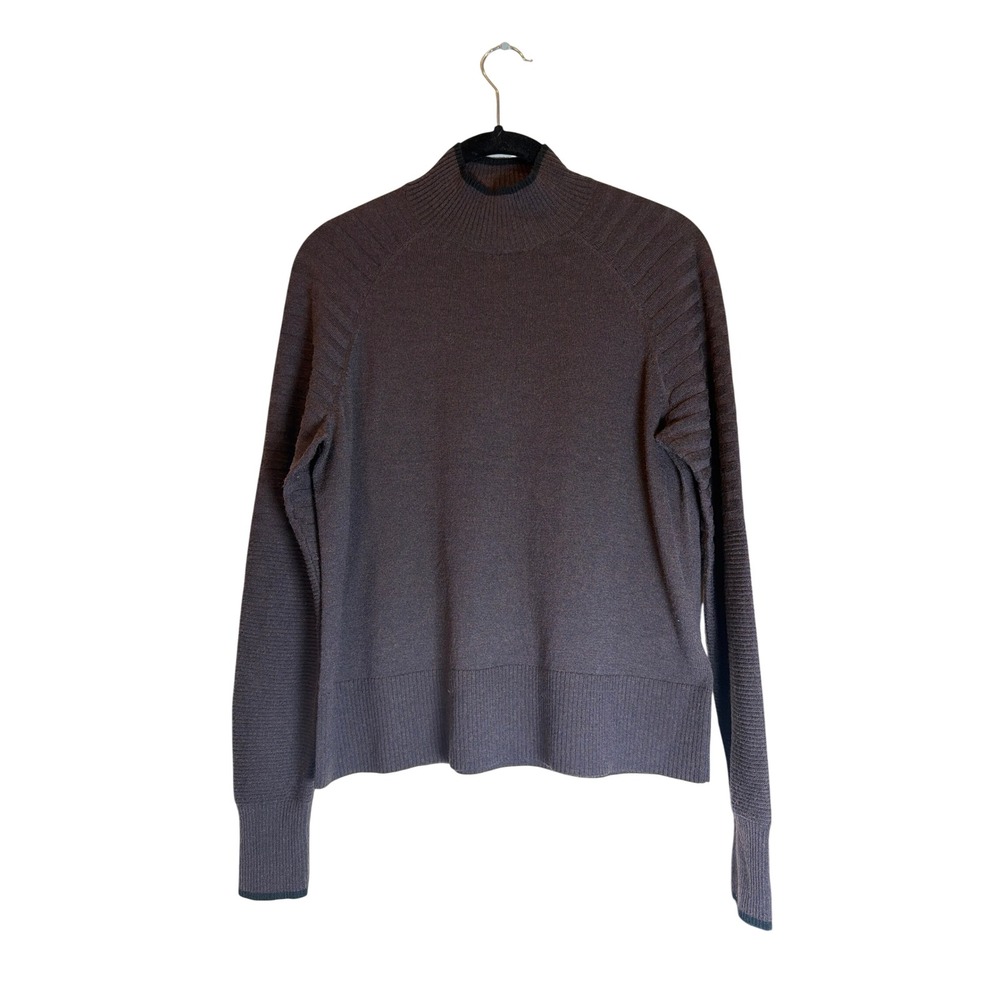 Smartwool Womens Merino Wool Blend‎ Mock Neck Ribbed Raglan Sweater Brown Small